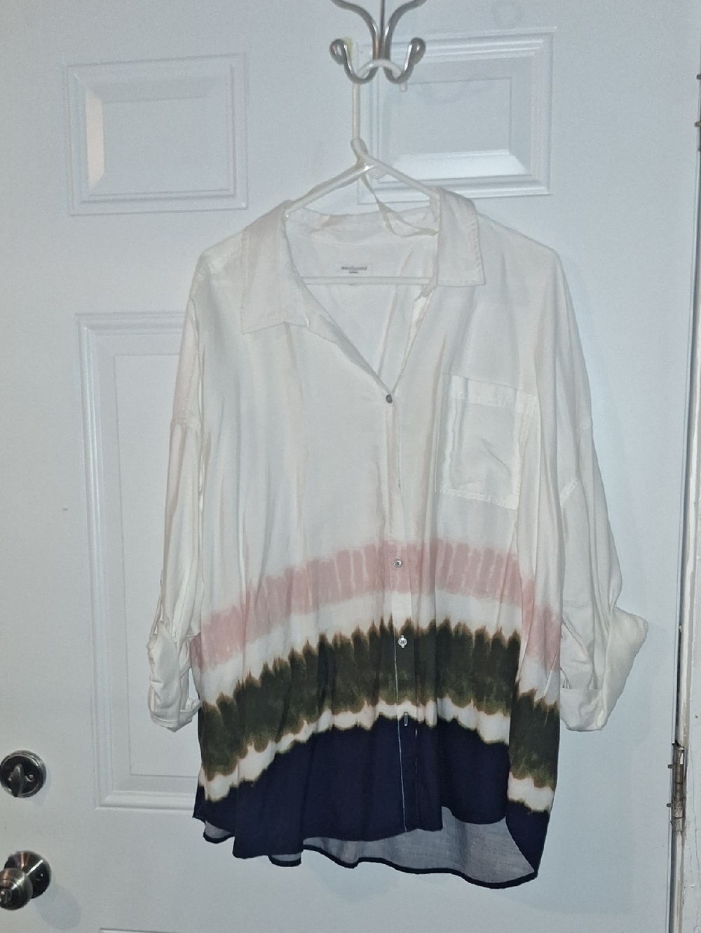 Westbound White Button-Up Shirt with Black Logo Tag
